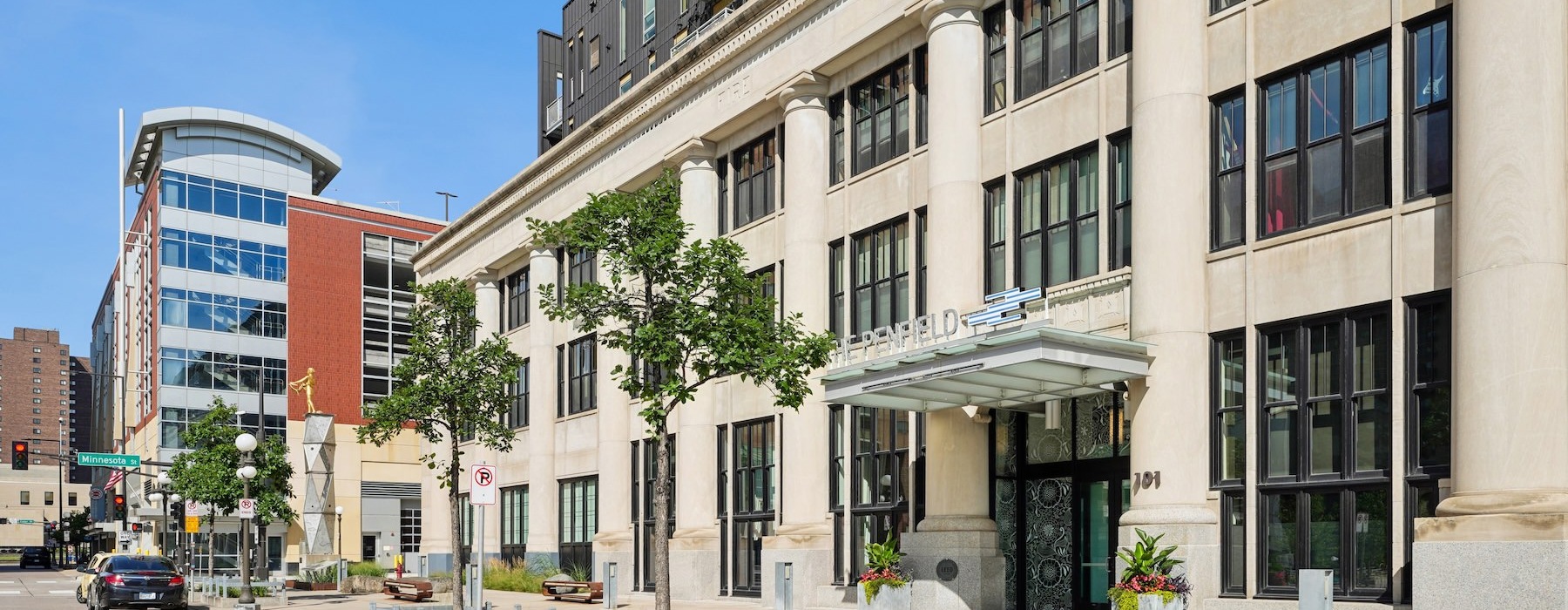 a building with a street