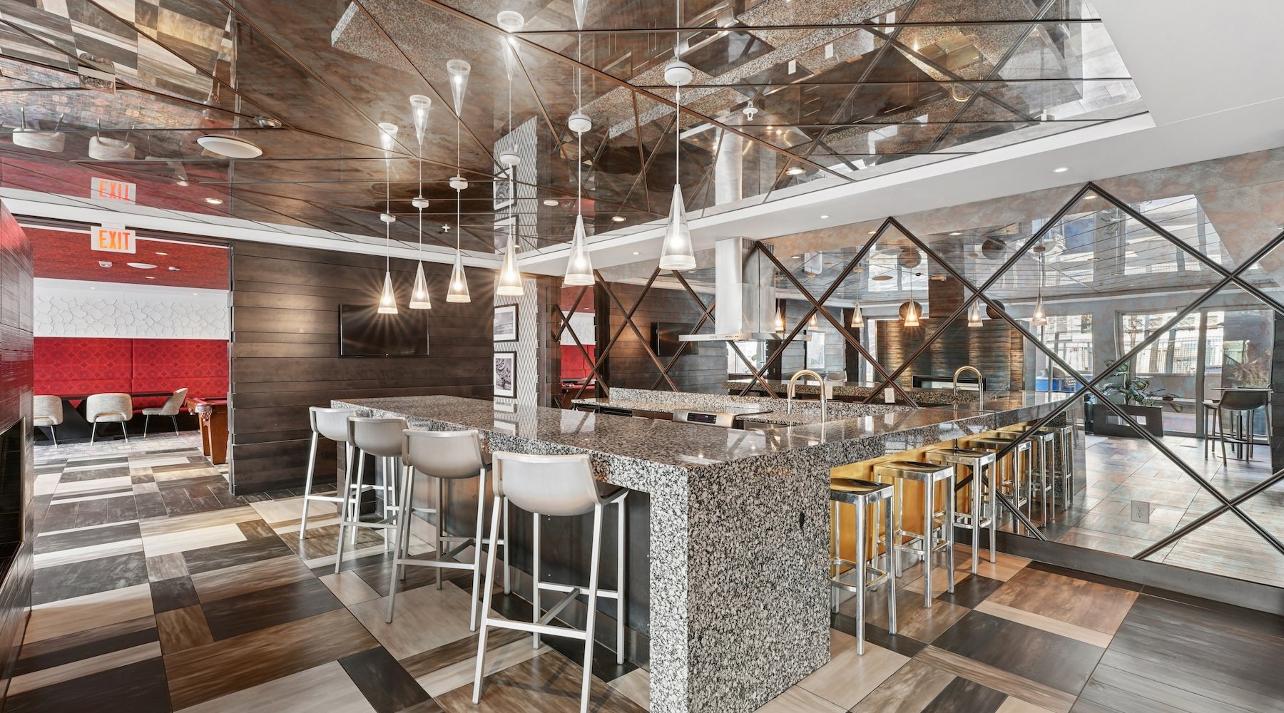 a clubroom bar with chairs