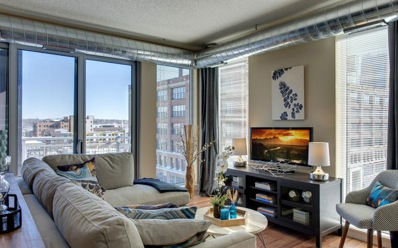 a living room with a tv and a couch