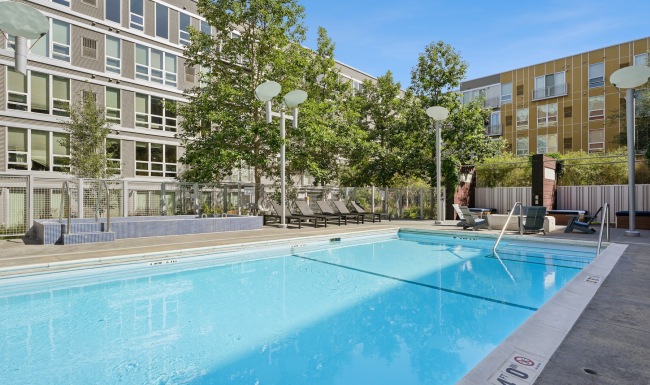 a pool in a courtyard